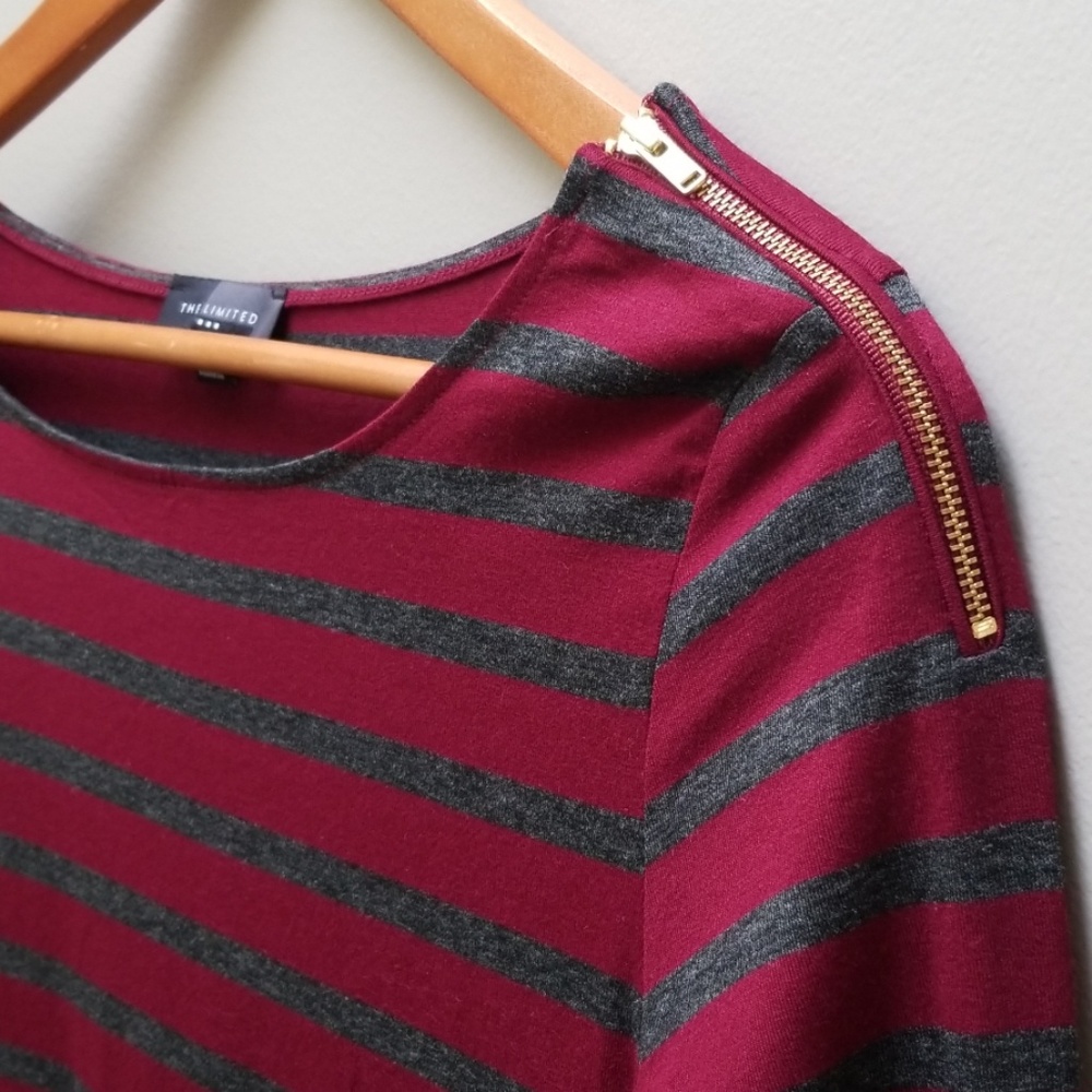 The Limited long sleeve gray and maroon stripe M